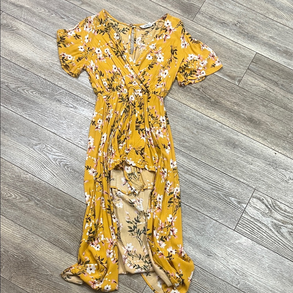 Speechless Mustard Yellow Floral High-Low Wrap Dress
